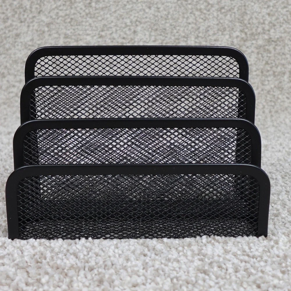 Pen+Gear Metal Mesh Desk Organizer Set 4 Pieces Black Letter Sorter Pencil Cup